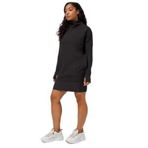 Lululemon Call for Cozy Dress, Black Turtleneck Sweatshirt Dress, Size 10